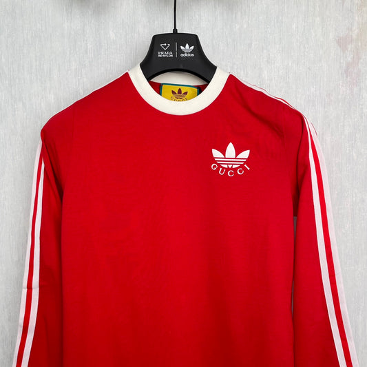 Gucci × Adidas Co branded Round Neck Long Red Sleeves Dress