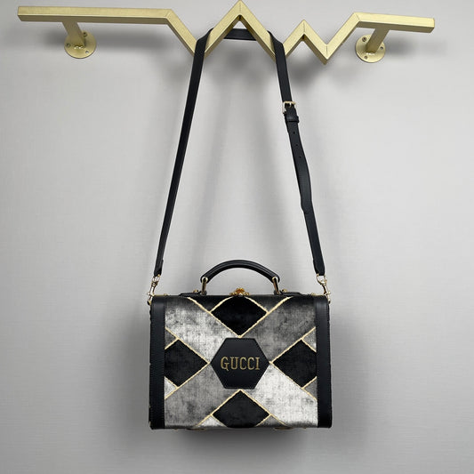 Gucci Velvet Geometric Pattern Handheld Box Bag Crossbody Bag