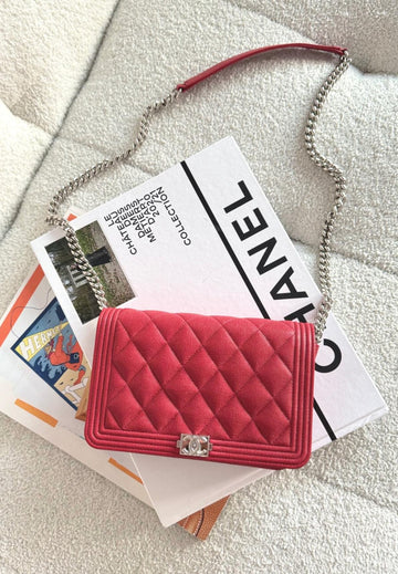 Chanel Leboy Litchi Peel Red Chain Bag