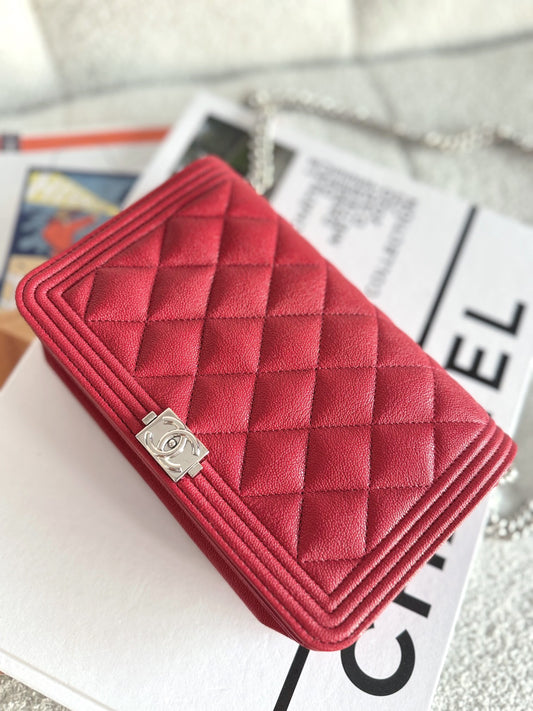 Chanel Leboy Litchi Peel Red Chain Bag