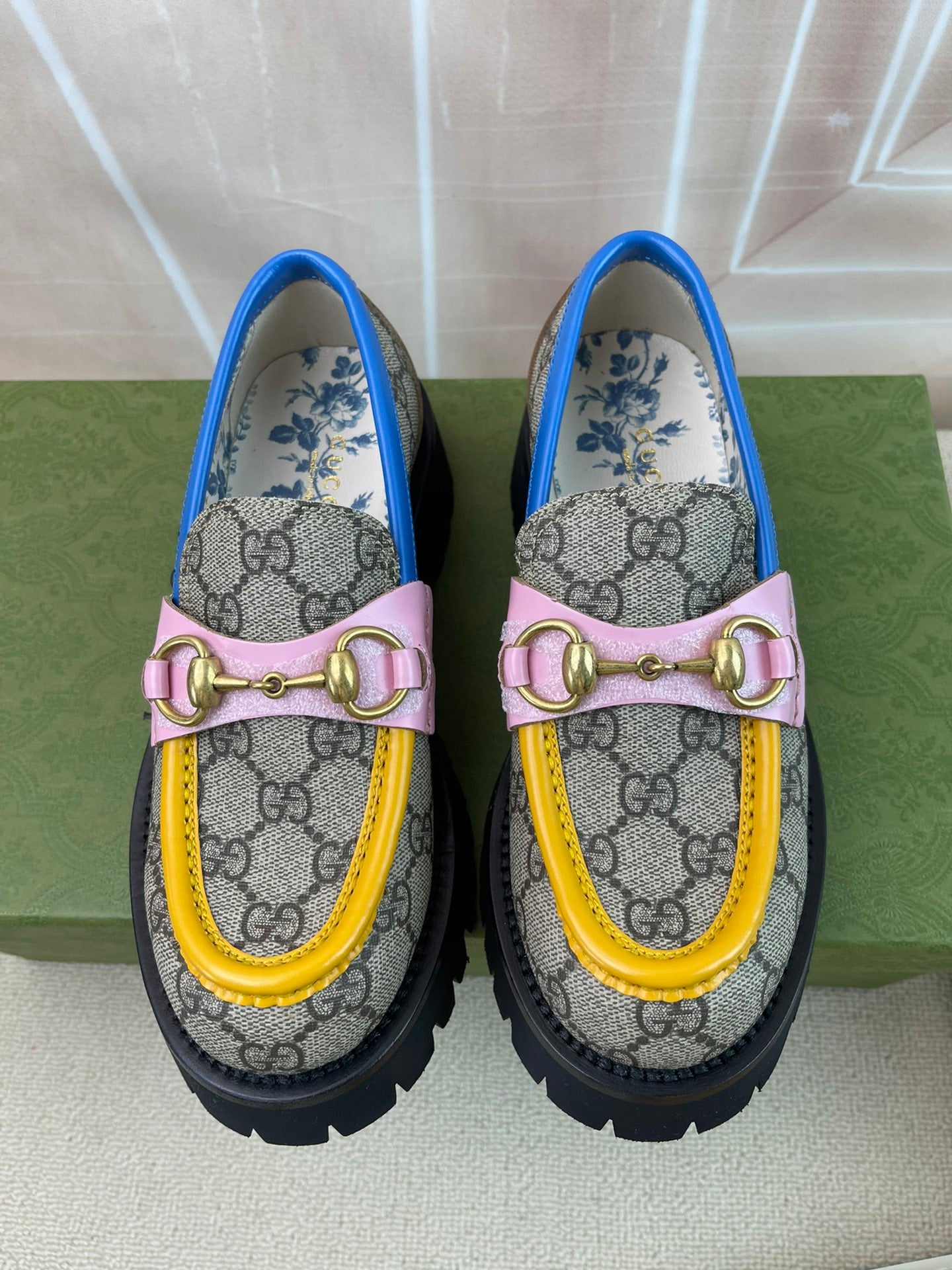 Gucci Supreme Color Blocking Thick Soled Horsebit Loafers