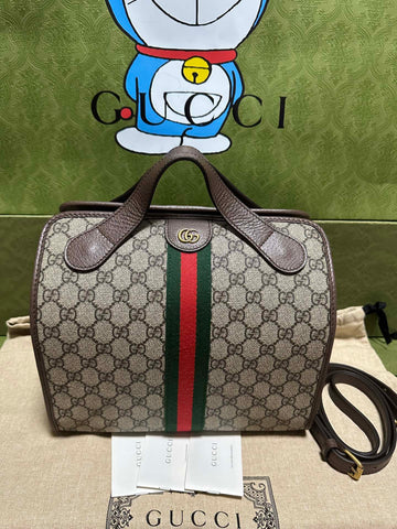 Gucci GG Supreme Striped Woven Travel Bag Handbag