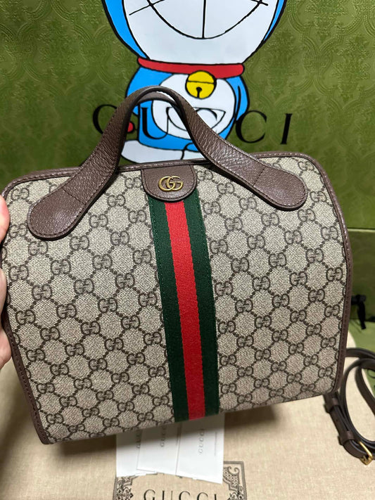 Gucci GG Supreme Striped Woven Travel Bag Handbag