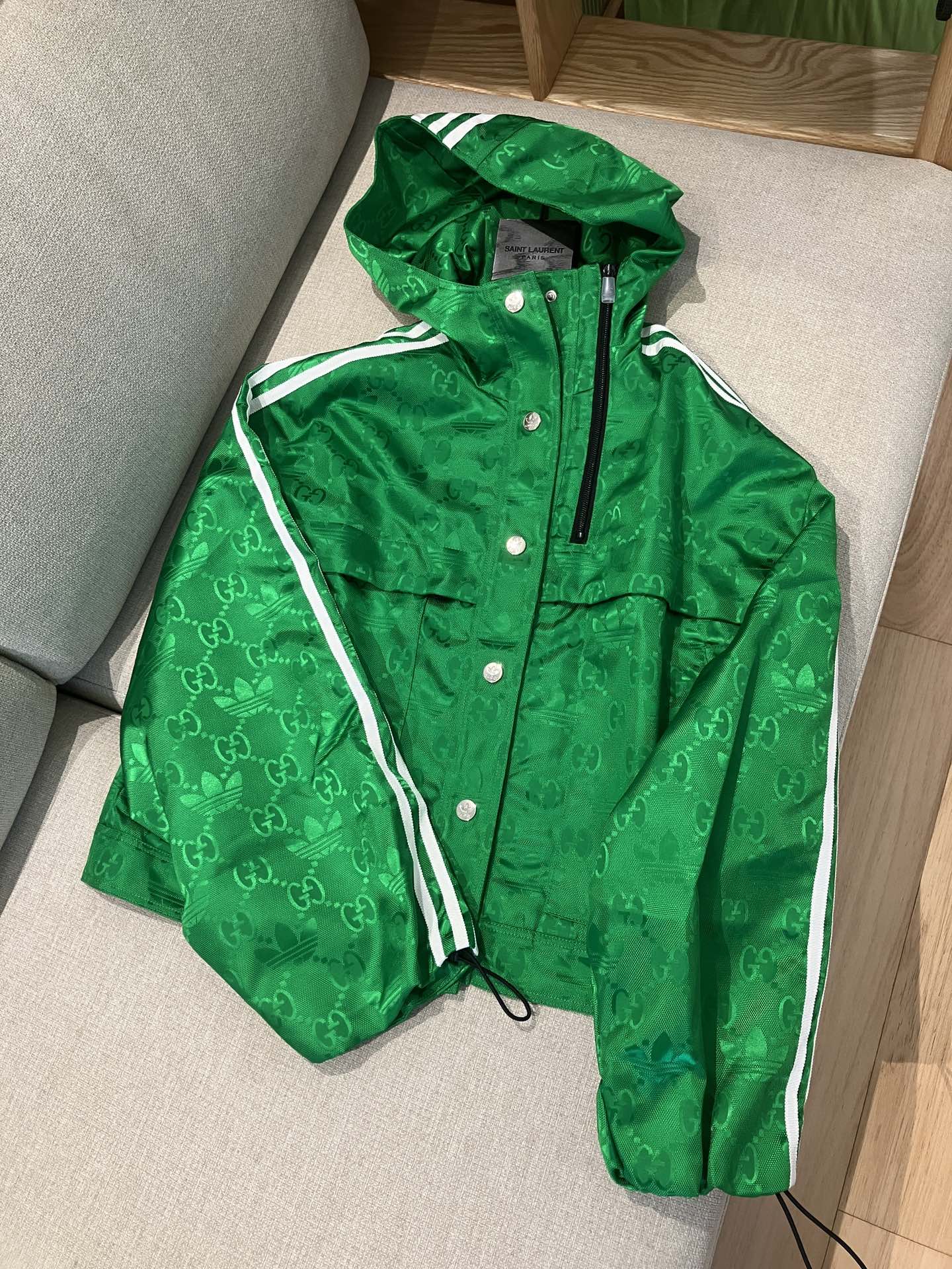 Gucci × Adidas Co branded Striped Hooded Coat Unisex