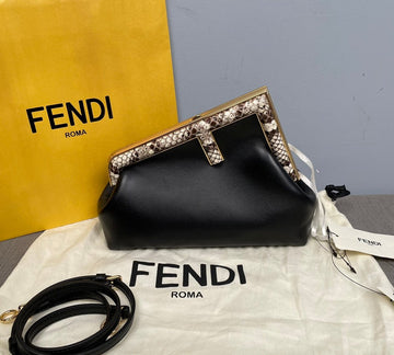 Fendi First Large F Black Snake Skin Small Shoulder Crossbody Bag