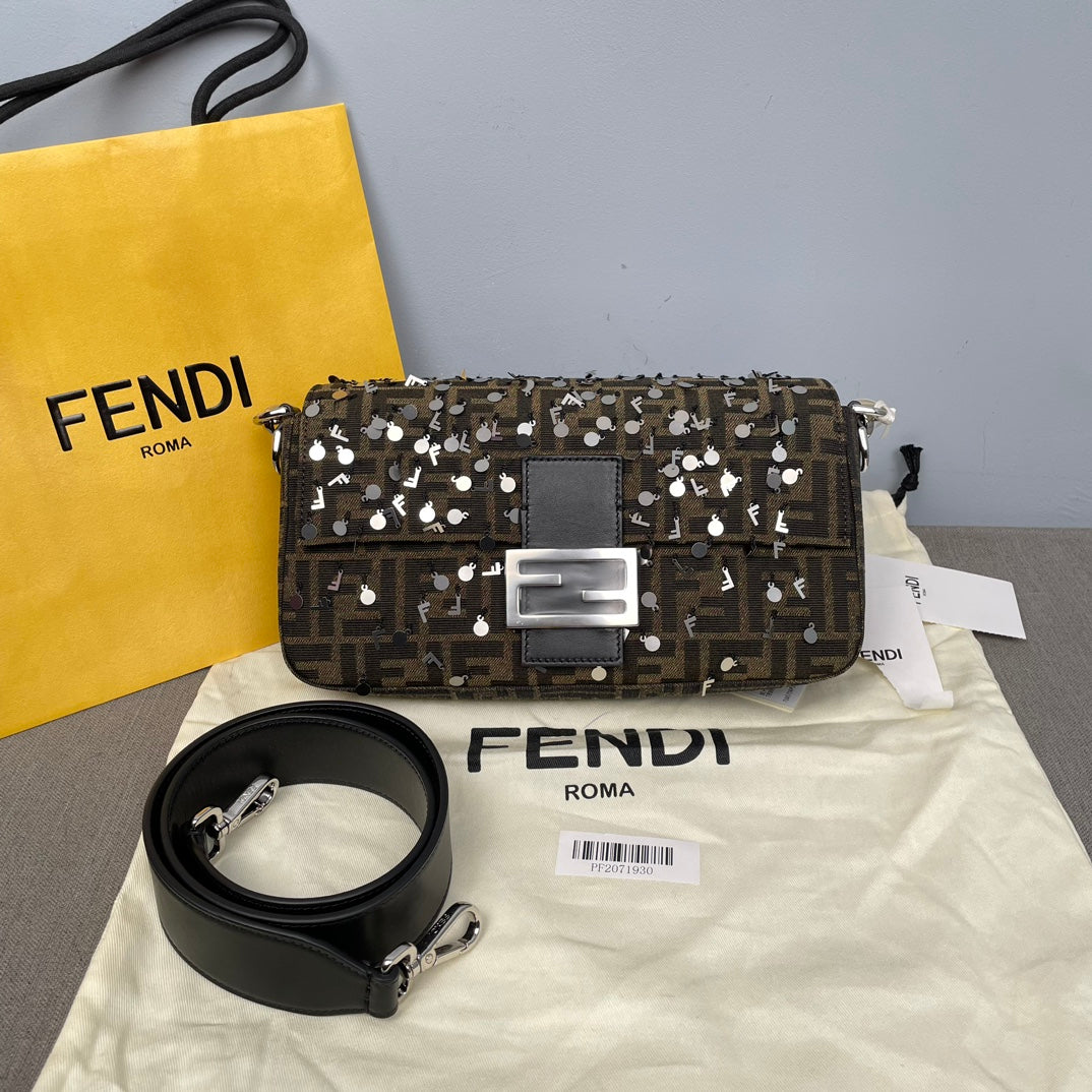 Fendi FF Baguette Sequin Shoulder Handbag