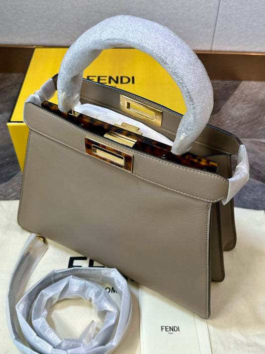 Fendi Peekaboo I See U Grey Organ Pattern Shoulder Handbag