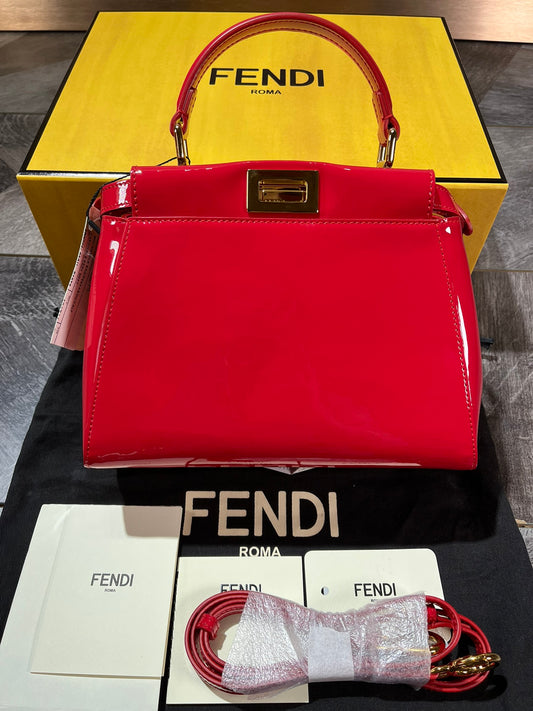 Fendi Mini Peekaboo Lconic Red Shoulder Handbag