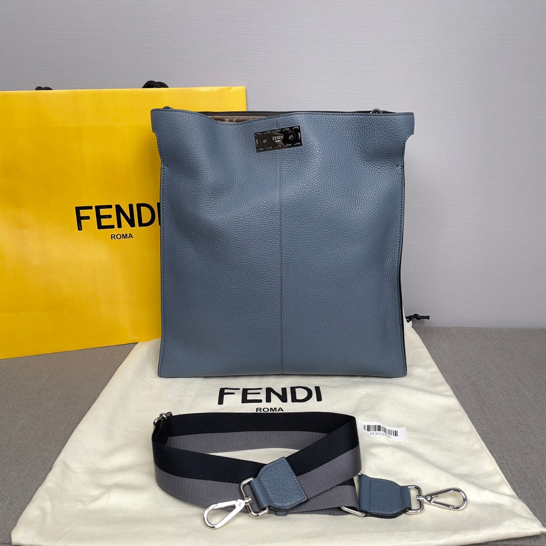 Fendi FF Peekaboo I See U Blue Shoulder Handbag Briefcase