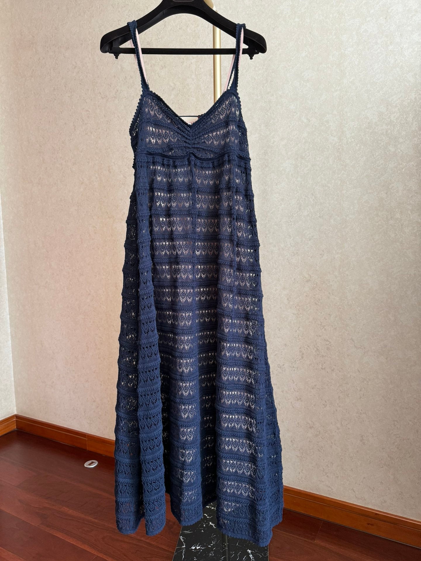 Gucci Striped V-neck Lace Slip Dress