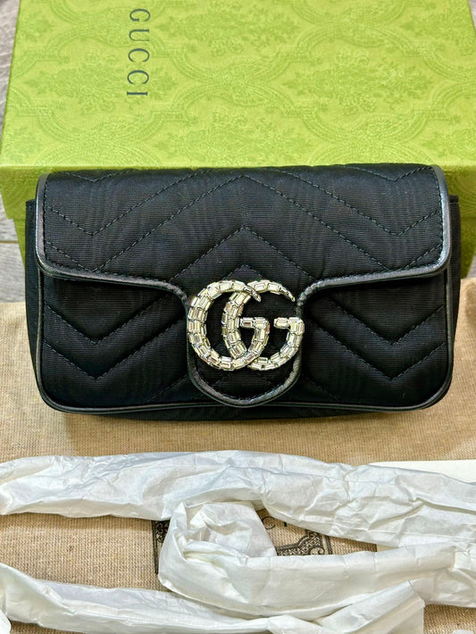 Gucci GG Marmont Diamond Buckle Black Mini Bum Bag