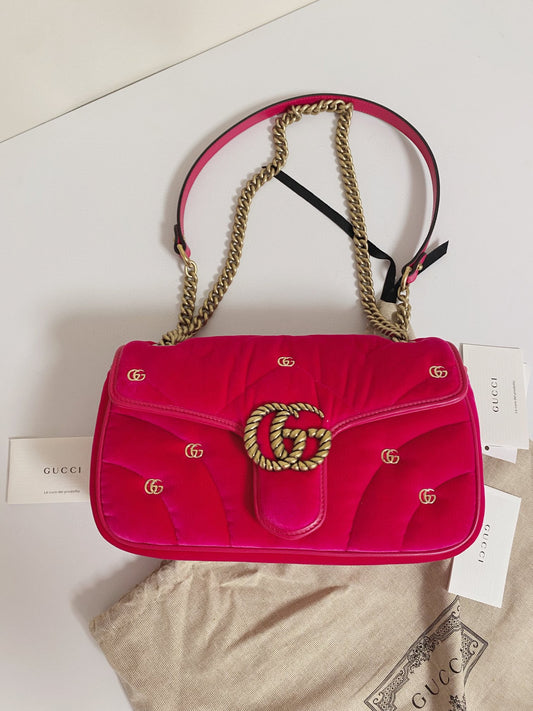 Gucci GG Marmont Pink Velvet Shoulder Crossbody Bag