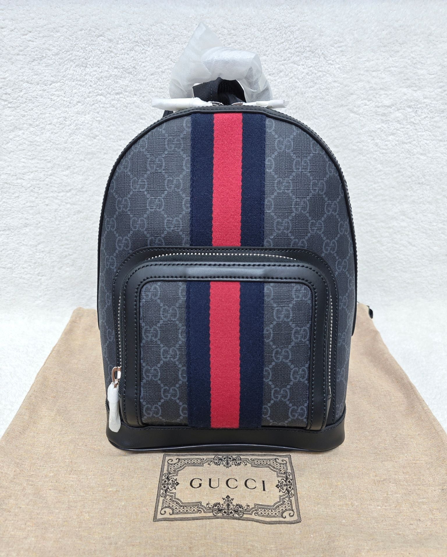 Gucci Supreme Striped Ribbon Backpack