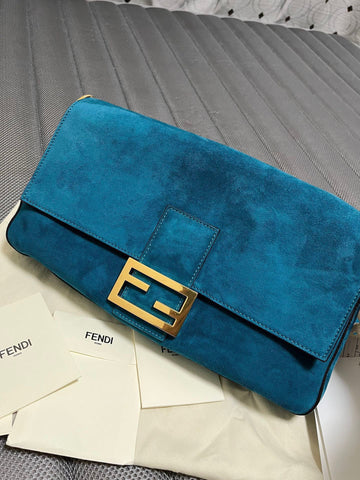 Fendi FF Baguette Suede Gold Label Shoulder Crossbody Bag