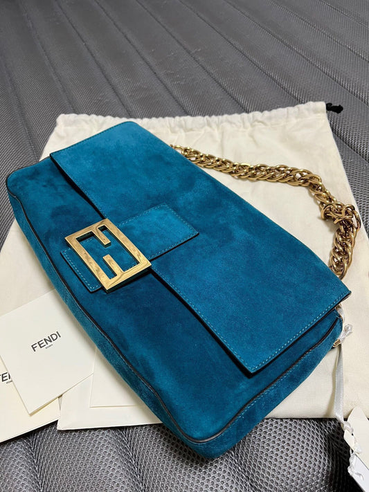 Fendi FF Baguette Suede Gold Label Shoulder Crossbody Bag