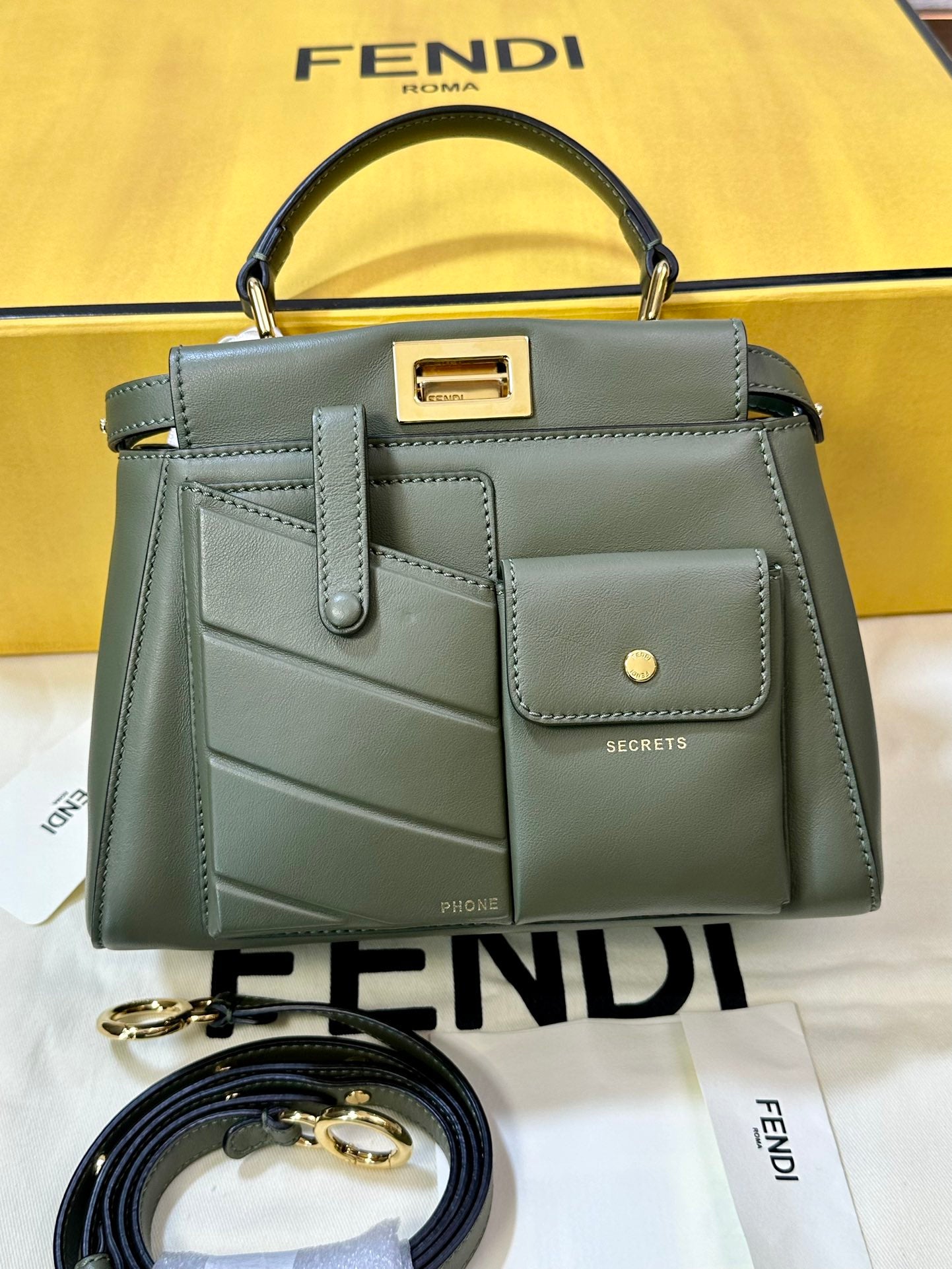 Fendi Mini Peekaboo Green Shoulder Handbag