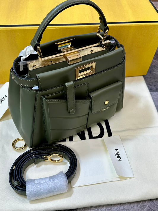 Fendi Mini Peekaboo Green Shoulder Handbag