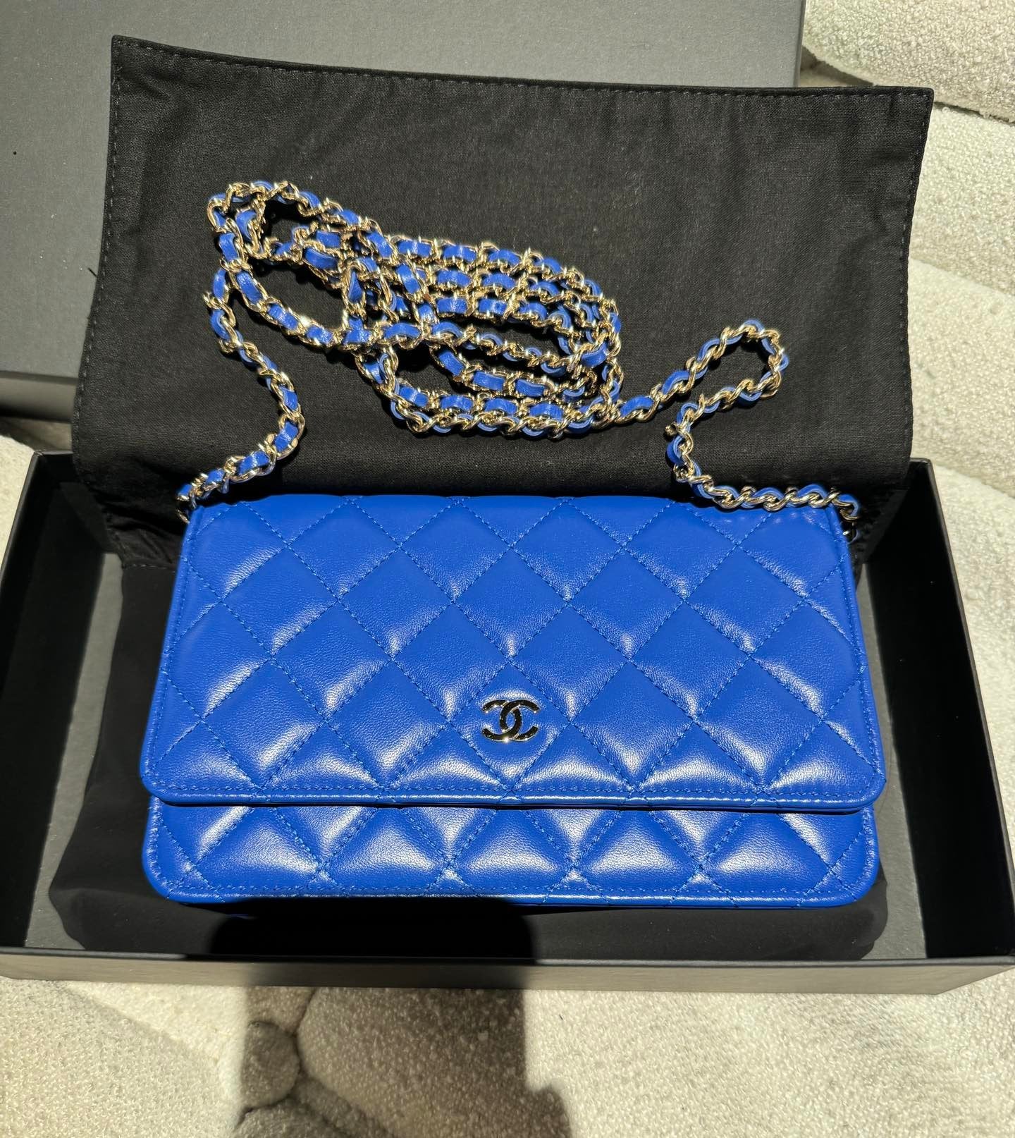 Chanel Blue Litchi Peel Diamond Pattern Woc Chain Bag