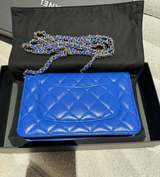 Chanel Blue Litchi Peel Diamond Pattern Woc Chain Bag