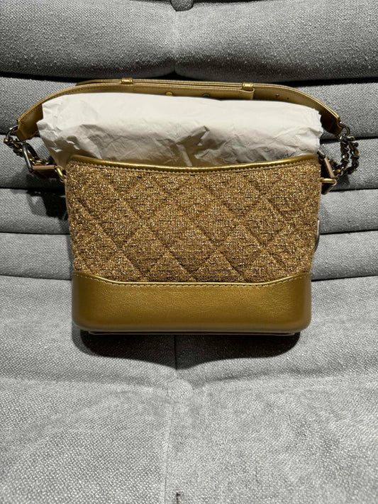 Chanel Gold Woolen Woven Shoulder Crossbody Bag