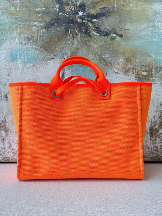 Chanel Orange Red Beach Tote Bag Shoulder Handbag