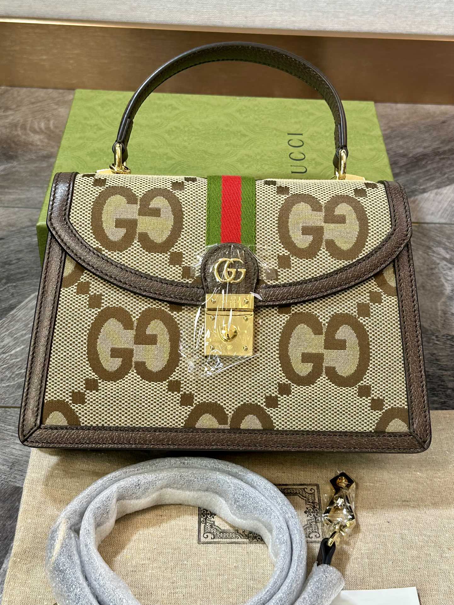 Gucci Ophidia Striped Knitted Metal Buckle Shoulder Handbag