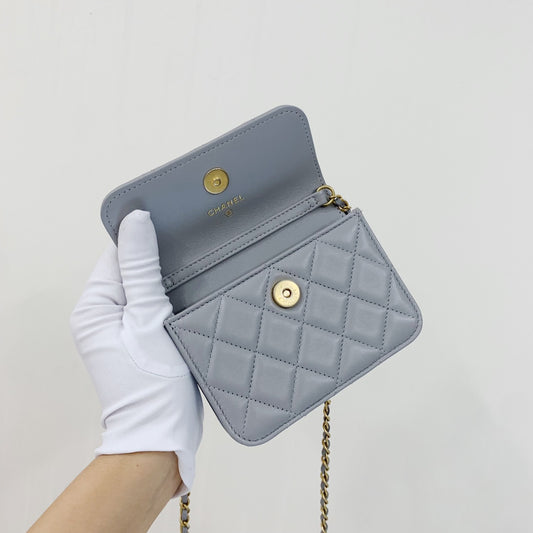 Chanel Grey Gold Ball Chain Waist Bag Mini