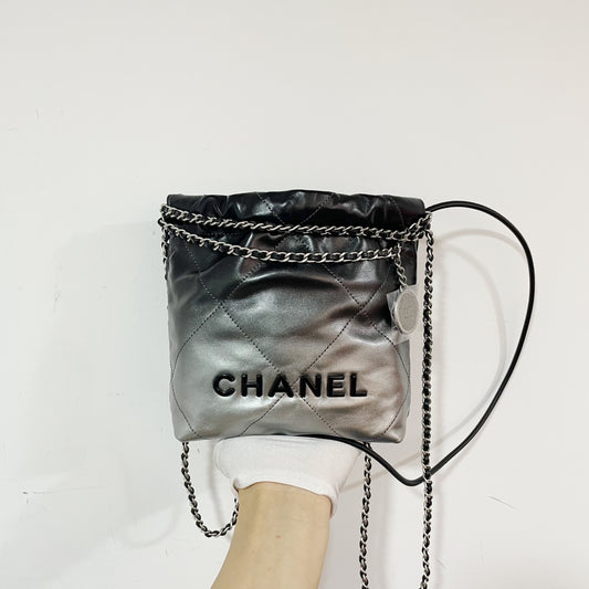 Chanel Black Silver Gradient Drawstring Bucket Bag