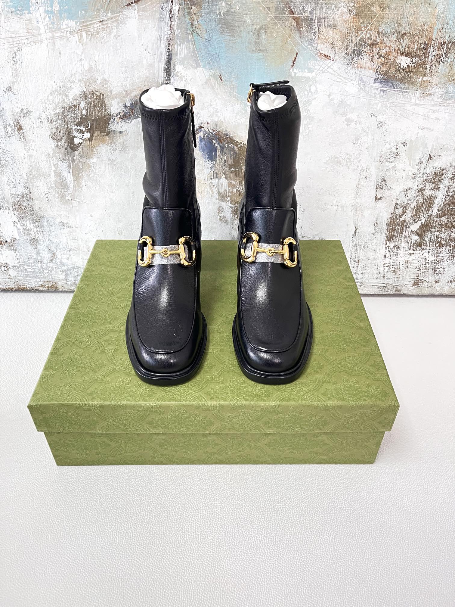 Gucci Horsebit Thick Heeled Short Boots