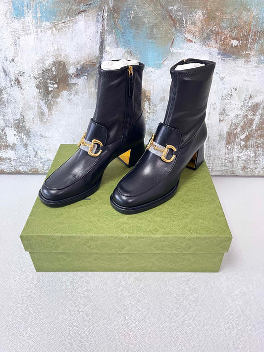 Gucci Horsebit Thick Heeled Short Boots