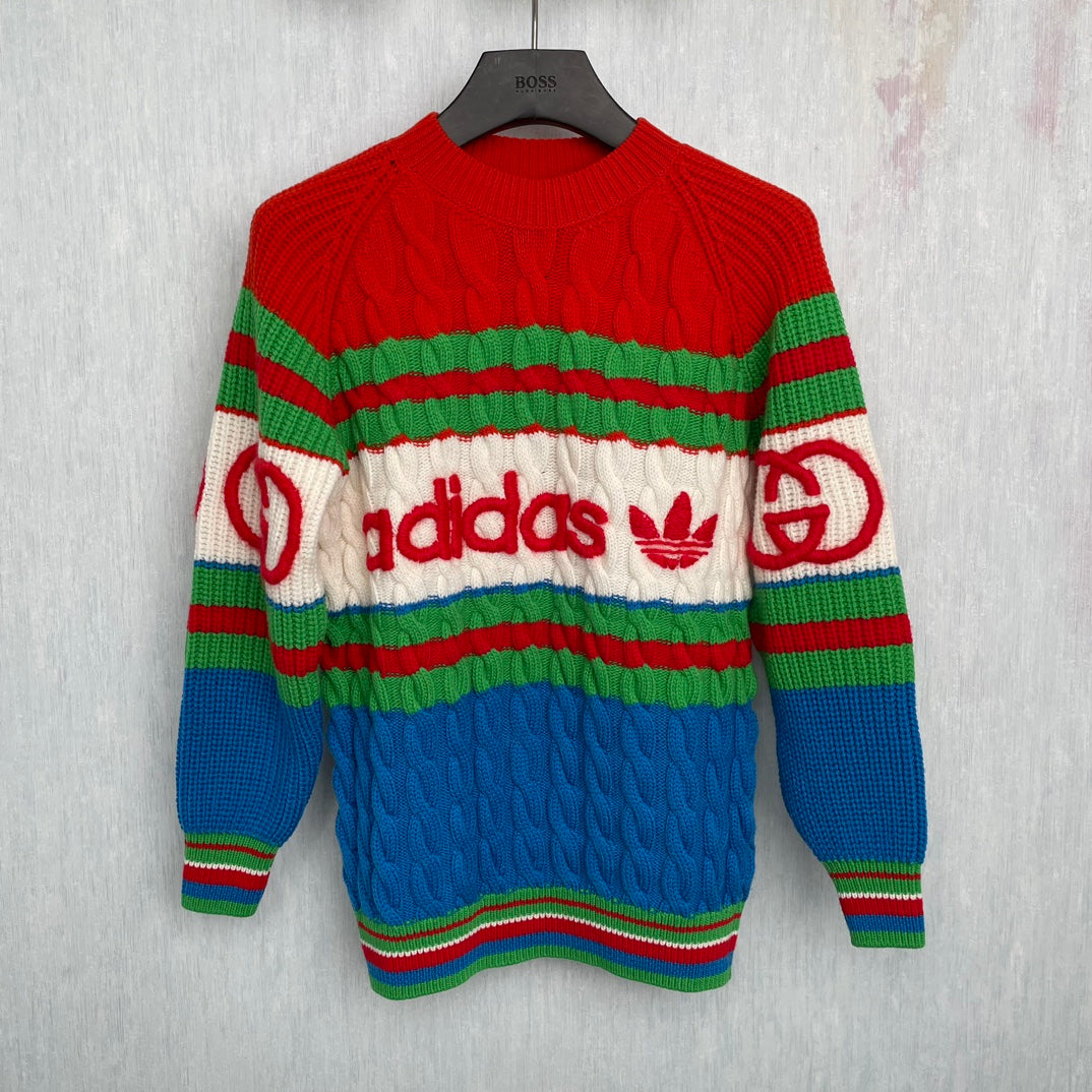 Gucci × Adidas Co branded Limited Edition Round Neck Knitwear