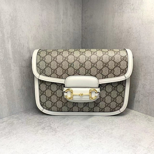 Gucci Horsebit 1955 Shoulder Bag Brown White