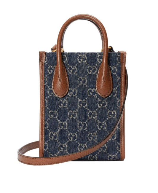 Gucci Interlocking G Mini Tote Bag GG Denim Navy