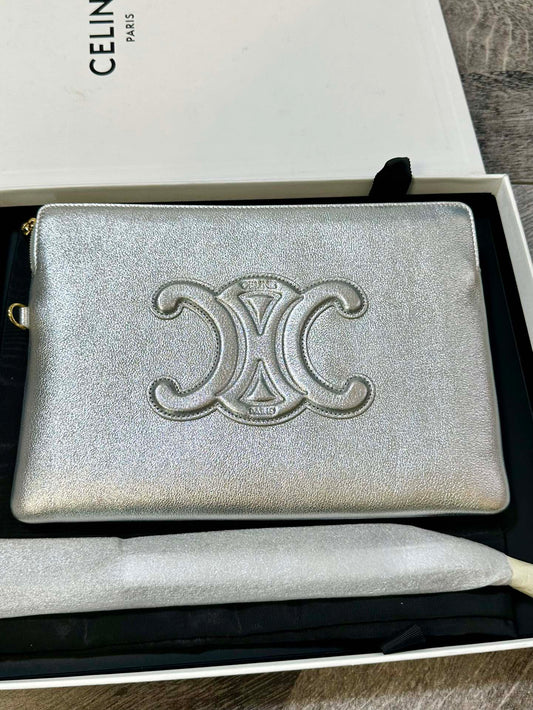 Celine Silver Leather Clutch