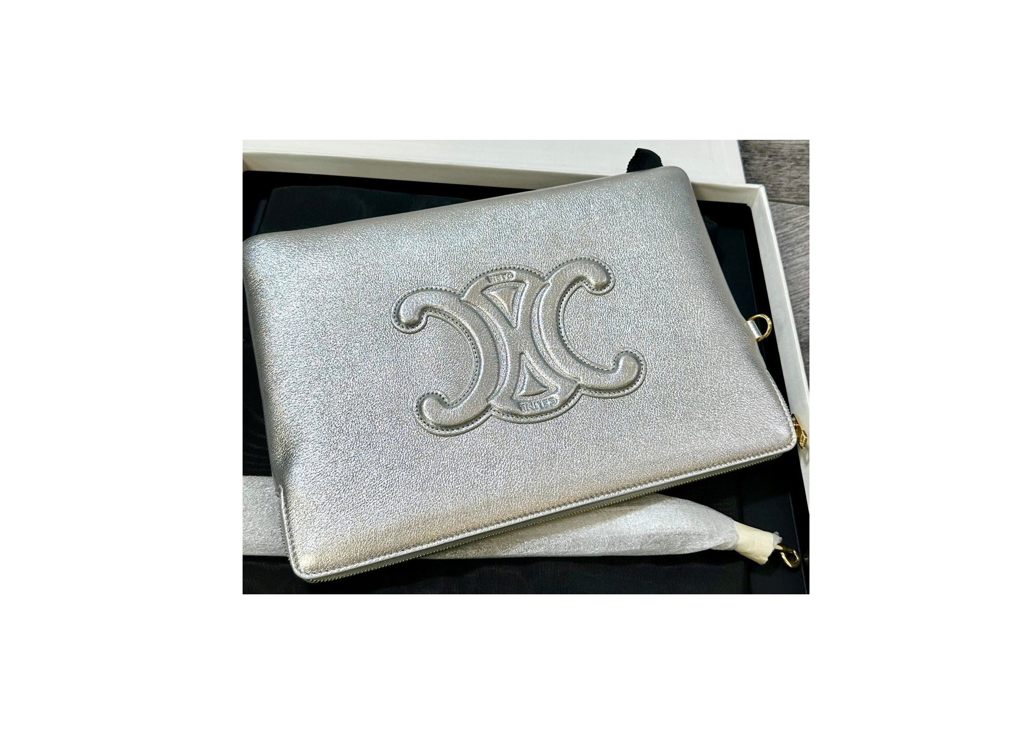 Celine Silver Leather Clutch