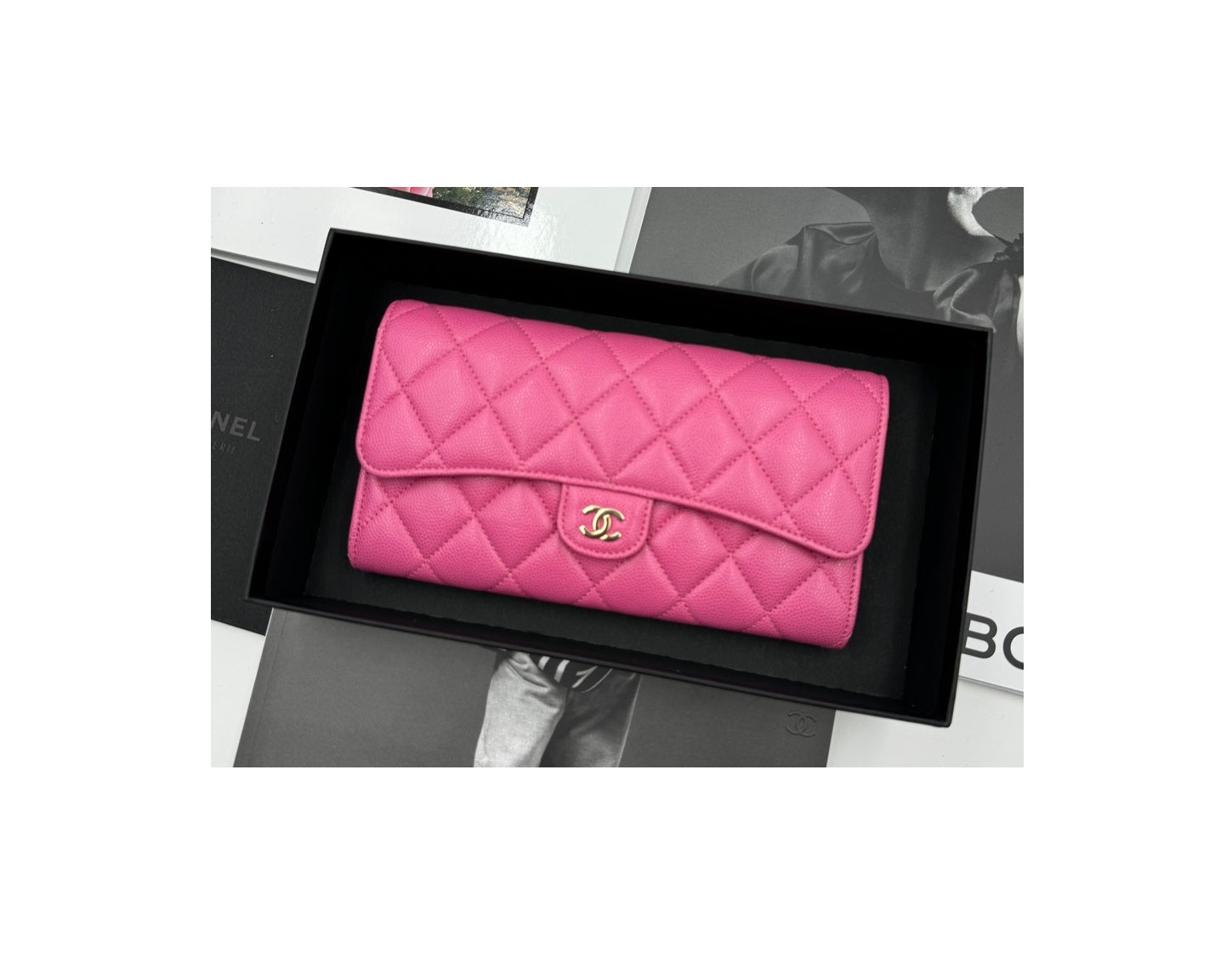 Chanel CF Rose Pink Caviar Flap Long Wallet