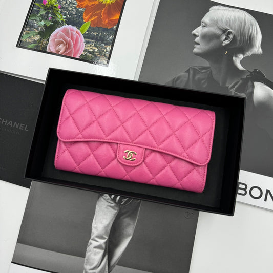 Chanel CF Rose Pink Caviar Flap Long Wallet