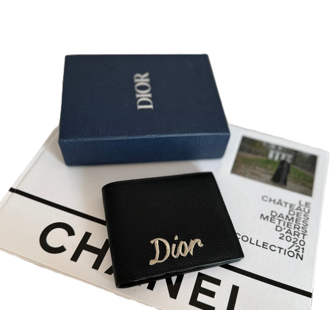 Dior Black Grainy Leather "Dior" Logo Wallet Bifold Card Holder