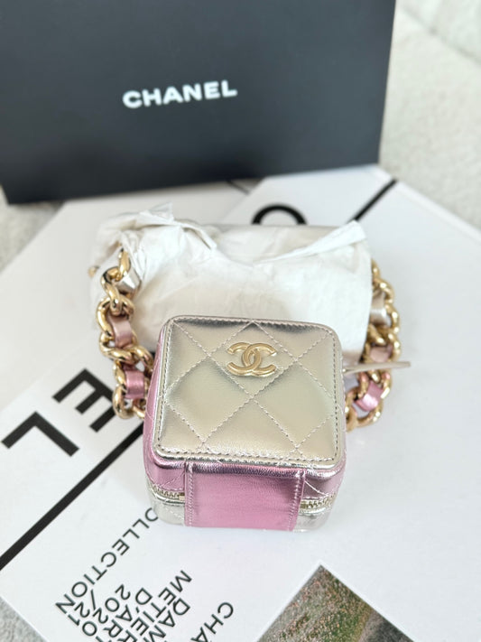 Chanel Metallic Silver/Pink Gradient Leather Coco Punk Cube Bag