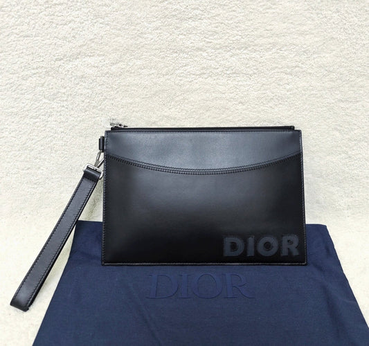 Dior Men's  Logo A5 Leather Clutch Bag