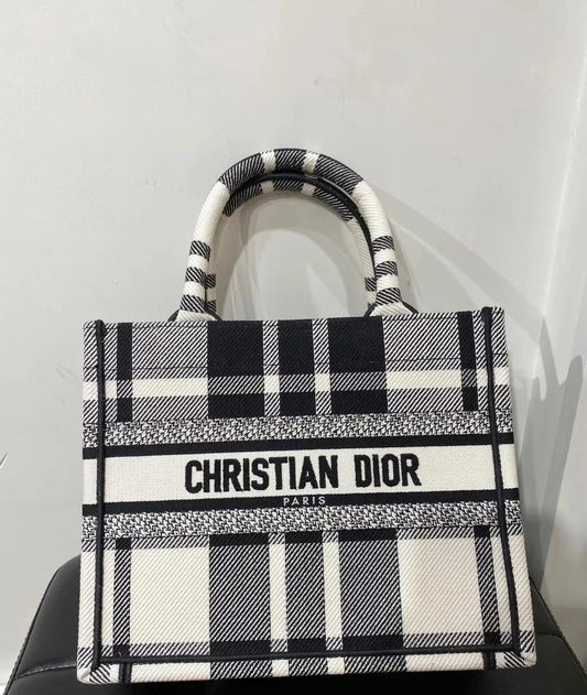 Dior Black & White Check Small Book Tote