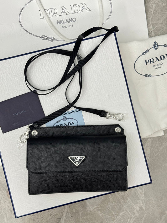 Prada Black Leather Shoulder Bag Crossbody Bag Logo