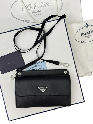 Prada Black Leather Shoulder Bag Crossbody Bag Logo