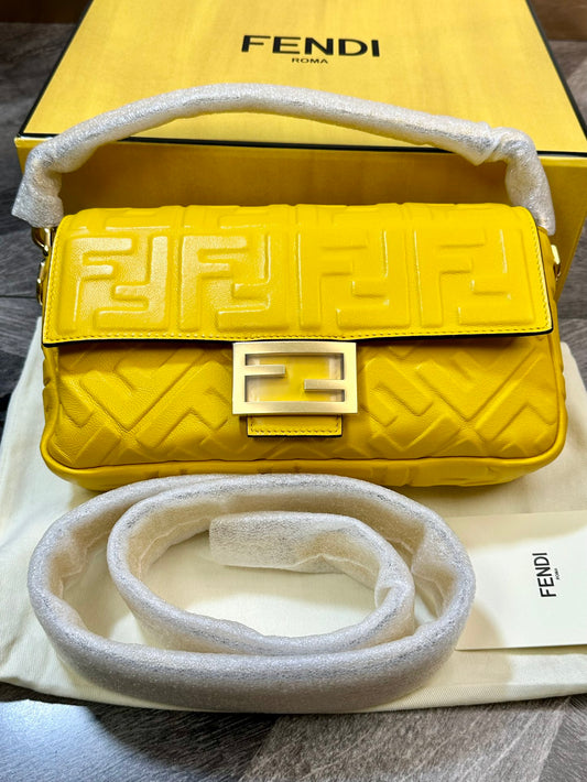 Fendi Baguette Green Relief FF Shoulder Crossbody Bag