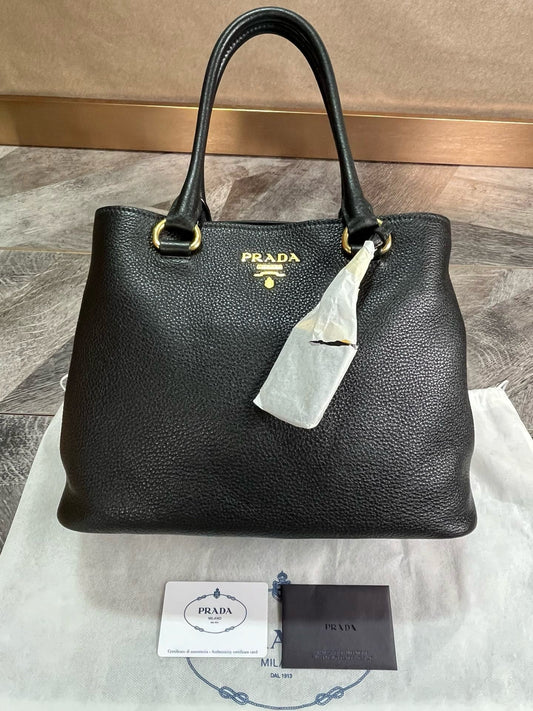 Prada Double Bag Tote leather Bag Black