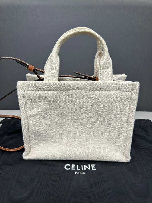 Celine Logo Small Cabas Tote Bag White 2Way