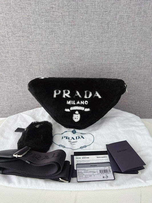 Prada Black Triangle Logo 2 in 1 Shoulder Bag