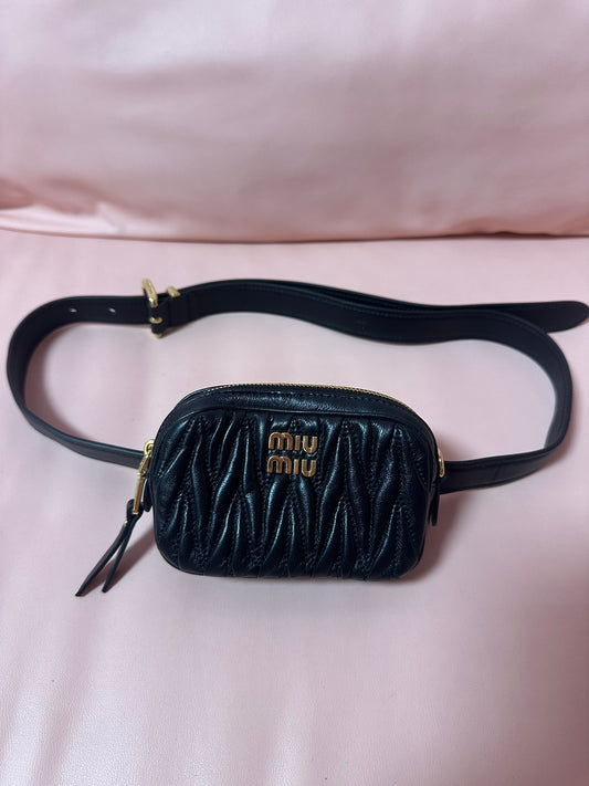 MIUMIU Matelasse Black Leather Waist bag Chest bag