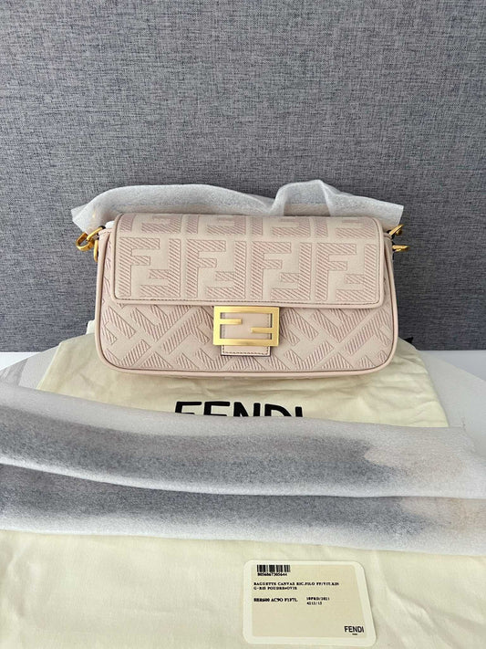 Fendi Baguette Canvas FF Handbag Shoulder Bag